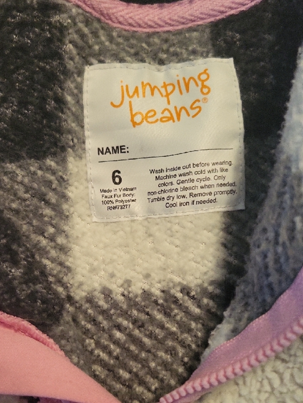 Jumping beans Black & White Buffalo Check Girls Fleece Jacket with Pink Trim - Picture 3 of 5